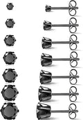 Silver Gold Black Stud Earrings Set 7Pairs Hypoallergenic Cubic Zirconia Titanium Stainless Steel Silver Rose Gold Black CZ Cartilage Stud Earrings Jewelry Sets for Women Men, 2-8mm CZ Stud Earrings