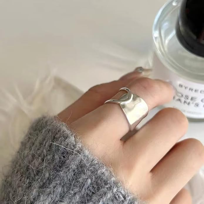 Chunky Knot Thumb Ring for Women Statement Knuckle Ring Adjustable Open Silver Ring Jewelry