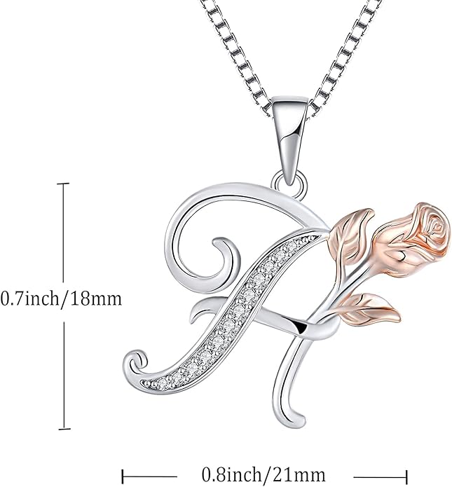 STARCHENIE Initial Necklace for Women Sterling Silver Letters 26 Alphabet Pendant Rose Flower Jewelry Gifts for Family Sisters Friend