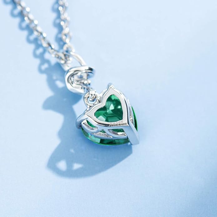 AGVANA Valentines Day Gifts 14K Solid White Gold Diamond Gemstone Pendant with Sterling Silver Chain 8mm Heart Birthstone Necklace Fine Jewelry Anniversary Birthday Gifts for Women Mom Wife