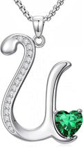 Valentines Day Gifts for Women Alphabet A to Z Initial Birthstone Pendant Necklaces for Women - 18k White Gold Plated Personalized Name Jewelry Valentine Mothers Day Birthday Gifts for Women Her Girlfriend