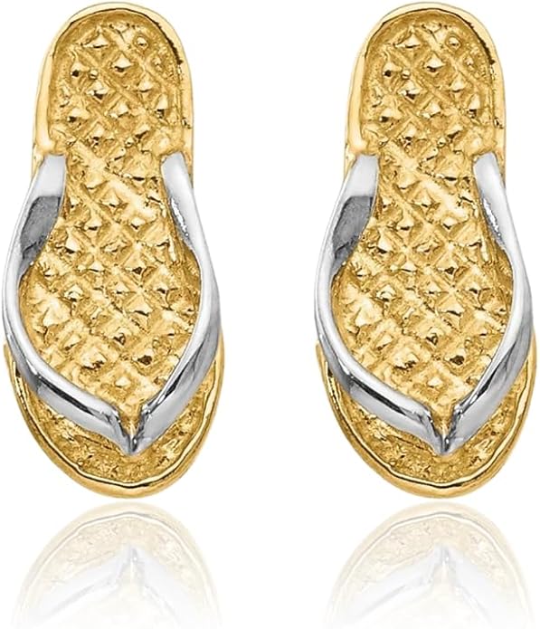 14K Yellow Gold Drop Earrings Flip Flop Sandal Design Beach Style Polished Small For Women Gift Stud