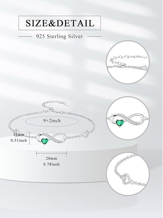 Dorunmo Infinity Heart Anklet Bracelet for Women 925 Sterling Silver Adjustable Infinity Birthstone Bracelet Friendship Jewelry Gifts for Women Birthday Christmas
