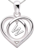 ALOV Jewelry Sterling Silver Initial Letter Alphabet Love Heart Cubic Zirconia Pendant Necklace