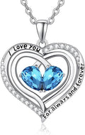 Valentine's Day Gifts for Wife 925 Sterling Silver Double Birthstone Pendant Necklaces I Love You for Always and Forever Necklace Anniversary Birthday Gifts for Wife Girlfriend Mom Her