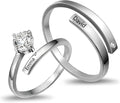 Personalized Couple Rings Engraved with Names - Adjustable Matching Promise Rings Set with Cubic Zirconia, Romantic Gift for Her/Him, Wedding, Anniversary, Valentine's Day (No Size Worry)