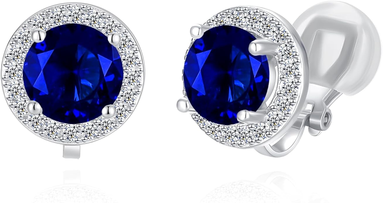 YOQUCOL 8MM Cubic Zirconia Crystal Clip On Stud Earrings Round Non Pierced Earrings for Women