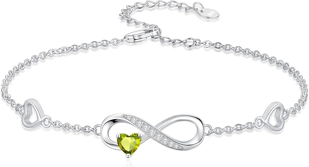 Dorunmo Infinity Heart Anklet Bracelet for Women 925 Sterling Silver Adjustable Infinity Birthstone Bracelet Friendship Jewelry Gifts for Women Birthday Christmas