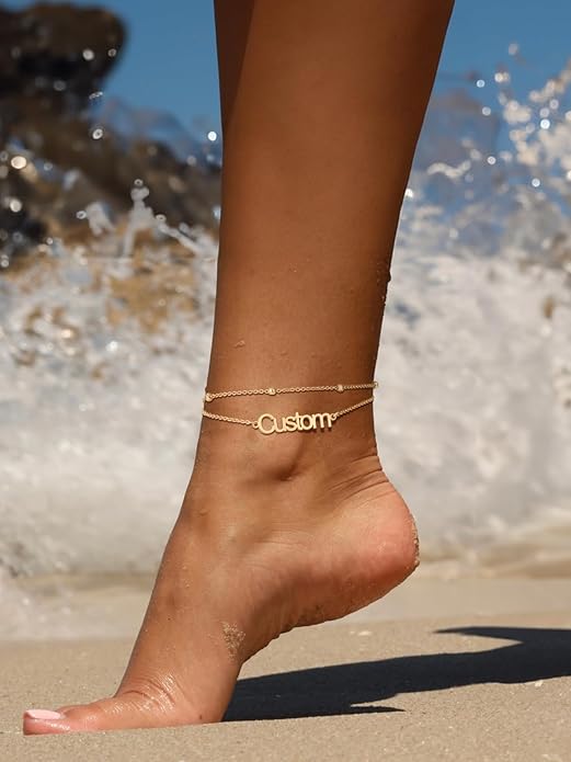 FindChic Custom Ankle Bracelets for Women, Stainless Steel Figaro/Cuban/Wheat/Rope/Herringbone Chain Anklets, Beach Foot Jewelry 8.5''-10.5'' Adjustable & Waterproof, with Gift Box