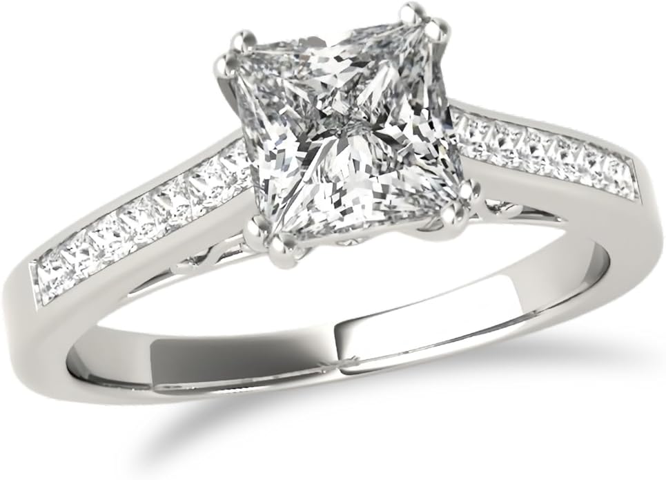 1 to 5 Carat Moissanite Ring Set S925/10K/14K/18K Gold, Princess Cut VVS1 Clarity D Color Moissanite Engagement Rings Set Luxury Bridal Jewelry Wedding Gifts for Women