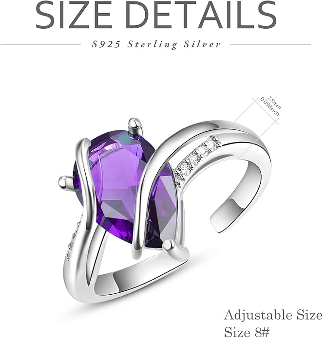 KINGWHYTE Adjustable Rings for Women Teardrop Pear Ring 925 Sterling Silver 0.85ct Teardrop Cubic Zirconia Open AdjustableThumb Ring for Women