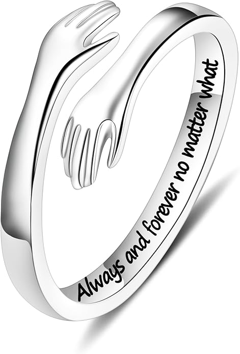 Yesteel S925 Sterling Silver Hug Ring for Women Teen Girls, Adjustable Ring Jewelry Mothers Day Birthday Gifts for Daughters Mom Sister Wife Friends Grandma