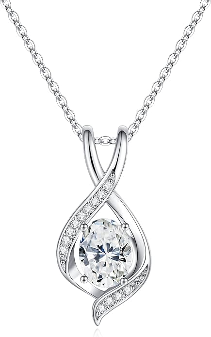 SMILEST Valentines Day Gifts for Her - 925 Sterling Silver Oval Sparkle Birthstone Necklace, Infinity Pendant Necklace Anniversary Birthday Gifts for Women Wife Girlfriend Mom Birthstone Necklace