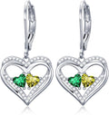 Valentines Day Gifts for Women, Heart Leverback Earrings Double Birthstone Dangle Earrings for Women, Love Jewelry for Her, Anniversary Birthday Gift for Mom Wife Girlfriend
