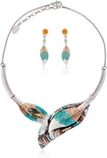AMYJANE Vintage Statement Jewelry Set - Spring Leaf Flower Floral Plant Necklace Earring Set Crystal Rhinestone Fashion Costume Jewelry for Women Prom Party Unique Gift
