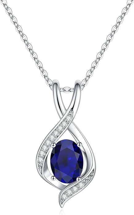 SMILEST Valentines Day Gifts for Her - 925 Sterling Silver Oval Sparkle Birthstone Necklace, Infinity Pendant Necklace Anniversary Birthday Gifts for Women Wife Girlfriend Mom Birthstone Necklace