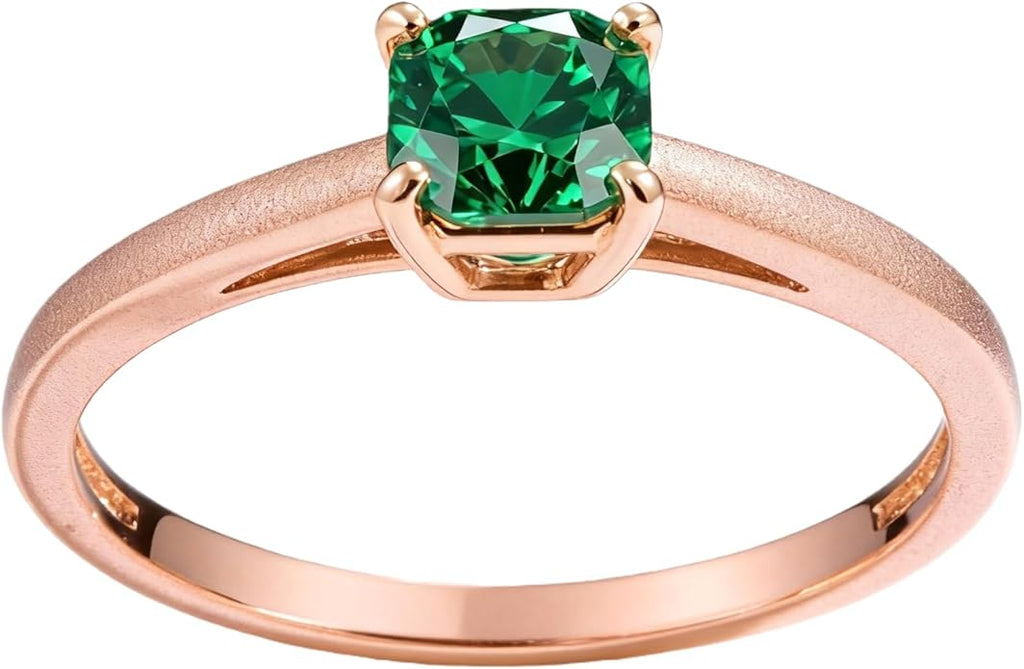 14K Gold Emerald Square Cut Solitaire Ring for Women | Elegant Engagement, Wedding, Anniversary, Birthday Fine Jewelry | Classic 14 Karat Gold Setting