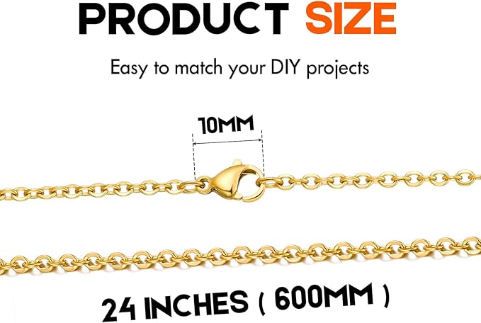 TOSCALINA 20 Pack Necklace Chains Gold Plated Stainless Steel Cable Chain Necklace Bulk for Jewelry Making, 24 Inches
