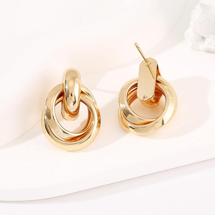 14K Gold Plated Knot Earrings for Women Gold Silver Earrings Heart Link Drop Dangle Earring Chunky Golden Knotted Statement Jewelry