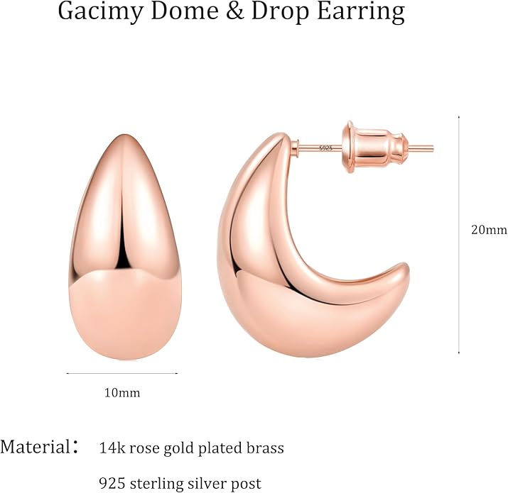 Gacimy Chunky Earrings for Women, Teardrop Earrings with 925 Sterling Silver Post, 14K Gold Plated Statement Drop for Women