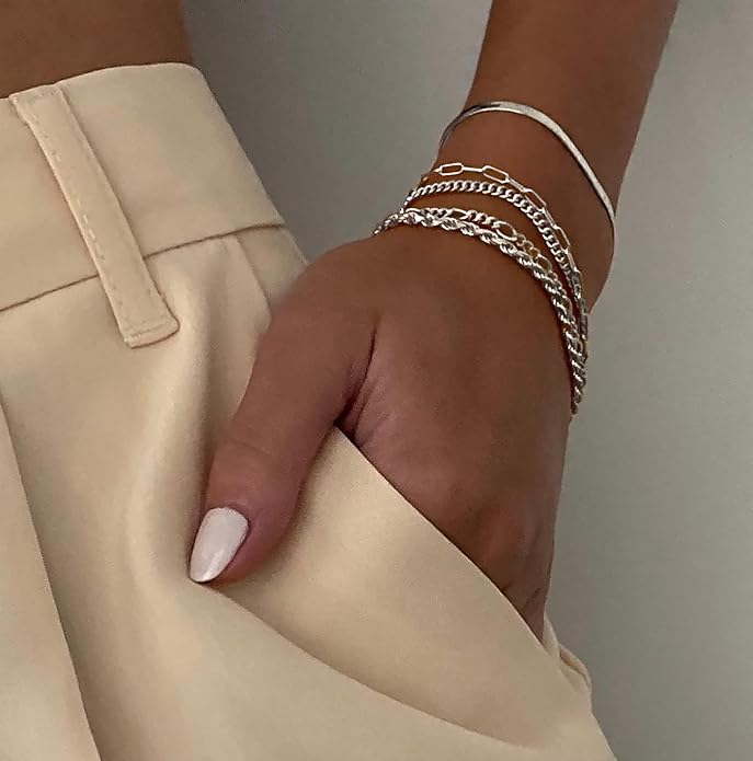 DEARMAY Gold Bracelets for Women Waterproof, 14K Gold Plated Jewelry Sets Trendy Thin Dainty Stackable Cuban Link Paperclip Chain Bracelet Pack Fashion Accessories Gifts for Womens