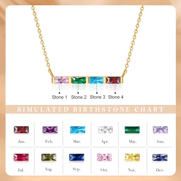 Wendy Made Personalized 1-6 Birthstone Necklace for Women — Custom Dainty Jewelry with Adjustable Chain for Mother’s Day, Birthday, Anniversary & Christmas Gifts