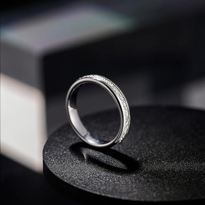 Greenpod 4mm 6mm Tungsten Rings for Men Women Silver Dome Polished Meteorite Inlay Ring Wedding Bands for Him Size 4-13