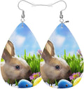 Rabbit Faux Leather Earrings Little Easter Bunny Easter Eggs Green Grass Teardrop Leather Dangle Earrings Women Earrings For Wedding Bridal