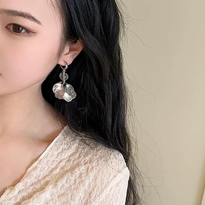 Boho Flower Layered Floral Leaf Drop Dangle Earring For Women,Metal CZ Gold Lightweight Flower Bohemian Gold Petal Exaggerated Jewelry Earrings For Women Brides Party Prom Wedding