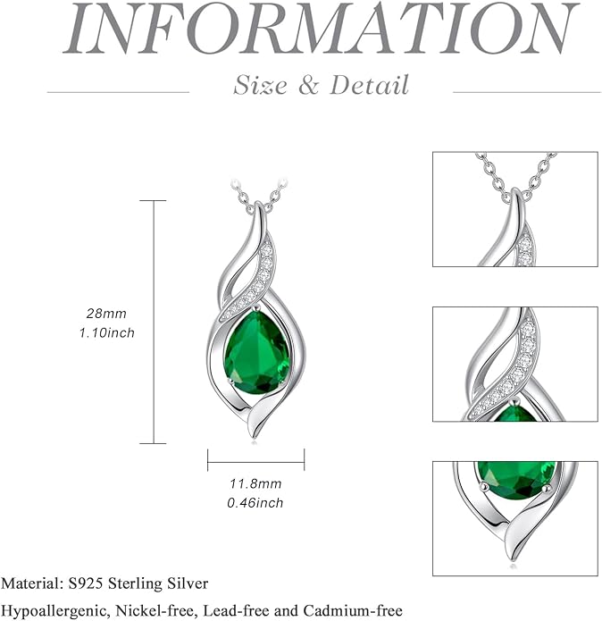 Birthstone Necklace for Women Infinity Necklaces 925 Sterling Silver Teardrop Love Birthday Jewelry Valentines Day Birthday Gifts for Her Mom Wife Girlfriend