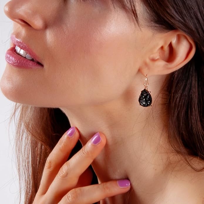 Teardrop Dangle Earrings for Women with Simulated Druzy Stones in Gold or Silver Tone