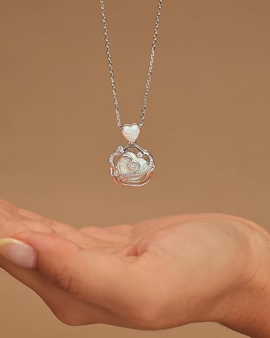 FANCIME Thornless Pulse Heart Birthstone Necklace for Women Sterling Silver Rose Pendant Fine Jewelry Gemstone Birthday Valentines Day Gifts for Wife Her