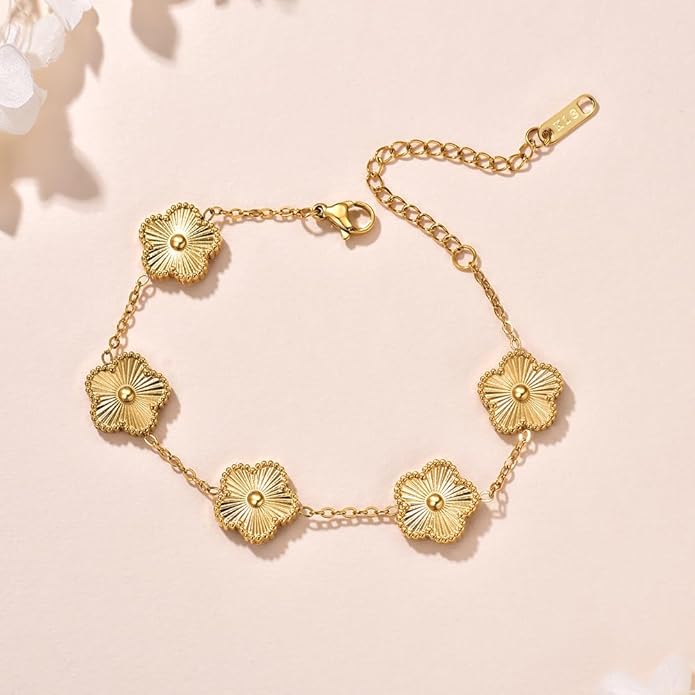 18K Gold-Plated Four Leaf Clover Bracelet for Women,Adjustable lucky Bracelet Set Jewelry Gift-Hypoallergenic Charm for Birthdays, Wellness & Daily Wear