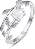 PRAYMOS 925 Sterling Silver Leaf Ring White Opal Moonstone Rings Adjustable Open Ring for Women with Jewelry Box Size 7-9