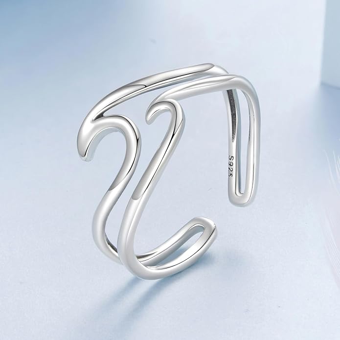 MUNDELL 925 Sterling Silver Simple Multi-layer Leaf Adjustable Ring Green Lucky Leaves Statement Ring for Women Promise Ring Fine Jewelry