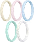 Egnaro Thin Silicone Anniversary Rings:2.5mm Wide - 2mm Thick Woven Design Statement Rubber Wedding bands Women,2-5 Variety Multipack