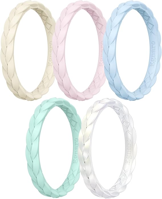 Egnaro Thin Silicone Anniversary Rings:2.5mm Wide - 2mm Thick Woven Design Statement Rubber Wedding bands Women,2-5 Variety Multipack