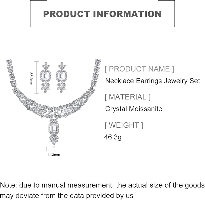 14K Gold Women's Jewelry Set, Natural Crystal Necklace & Moissanite Earrings, Luxurious Bridal/Wedding Fashion Accessory