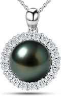 Genuine Tahitian Black Pearl Necklaces for Women, 9-12mm AAAA Seawater Pearl - Sterling Silver Moissanite Pendant, Wedding Anniversary, Birthday, Christmas Gift for Wife, Mom, Girlfriend, Fine Jewelry