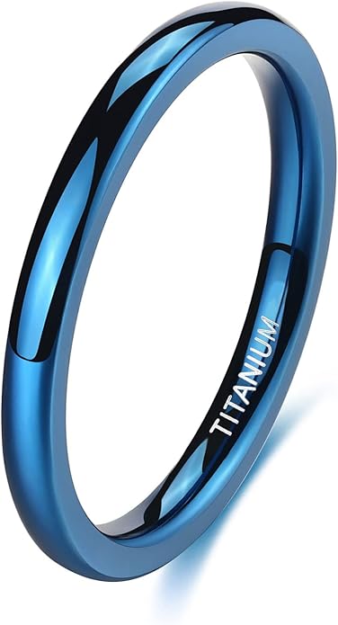 TIGRADE 2mm 4mm Blue Titanium Ring Plain Dome High Polished Wedding Band Comfort Fit for Women Men Size 3.5-13