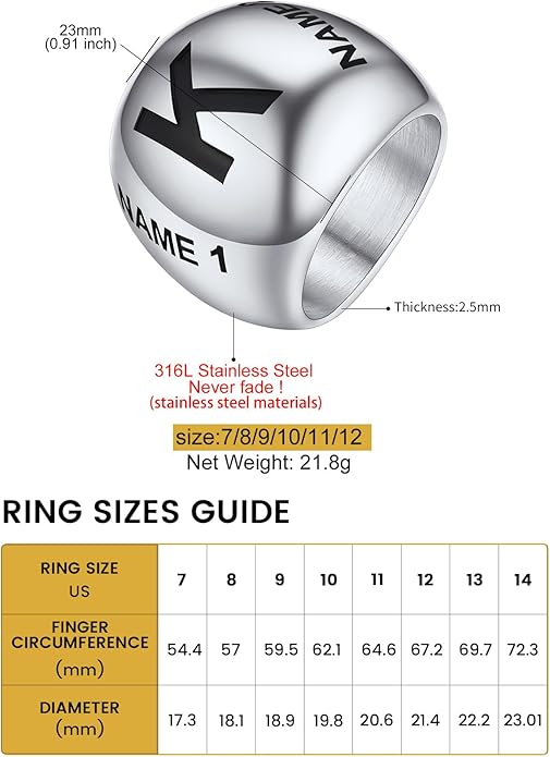 GOLDCHIC JEWELRY Chunky Dome Ring for Women, Stainless Steel Bold Stacking Croissant Statement Ring For Men (Size 7-12, Custom)