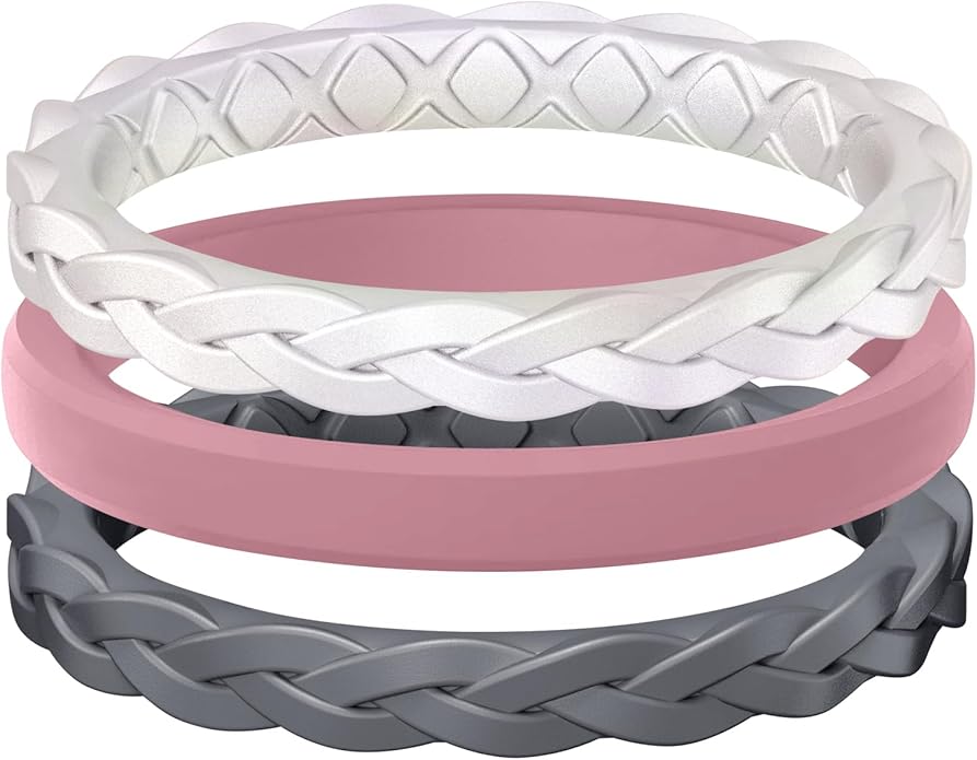 Egnaro Women's Wedding Bands, Silicone Thin and Stackable Rubber Engagement Ring, Variety Multipack With Breathable Grooves Workout Accessories