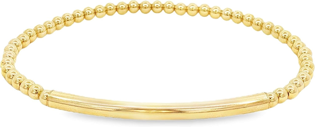 Anela 14kt Gold Filled Beaded Stretch Bracelet with Tube Pendant, Tarnish Free Water Resistant Stacking Jewelry for Women