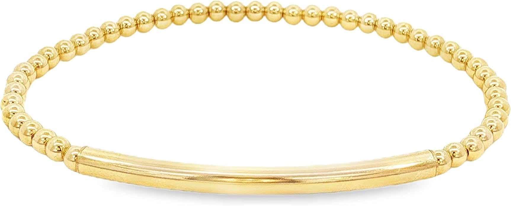 Anela 14kt Gold Filled Beaded Stretch Bracelet with Tube Pendant, Tarnish Free Water Resistant Stacking Jewelry for Women