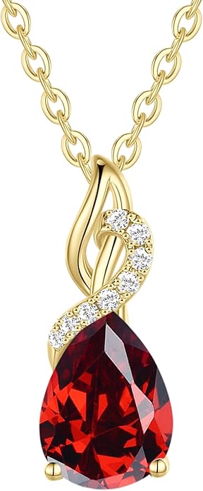 FANCIME Garnet Necklace 14K Solid Yellow Gold Teardrop Pendant with Diamond January Birthstone Necklace Jewelry Gifts for Mom Women