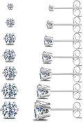 Silver Gold Black Stud Earrings Set 7Pairs Hypoallergenic Cubic Zirconia Titanium Stainless Steel Silver Rose Gold Black CZ Cartilage Stud Earrings Jewelry Sets for Women Men, 2-8mm CZ Stud Earrings