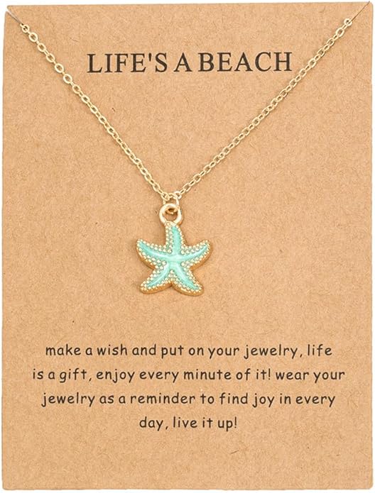 6Pcs Gold Beach Starfish Necklace Set for Women Cute Beachy Hawaii Star Fish Bulk Necklaces Pack Trendy Hawaiian Friendship Matching Jewelry Accessories