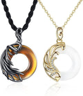 2Pcs Couple Matching Necklace for Men Women Vintage Angel and Demon Couple Necklace Sun Moon Star Pendant Necklace Dragon Phoenix Necklace Black White Round Glass Necklace Birthday Valentine's Day Jewelry