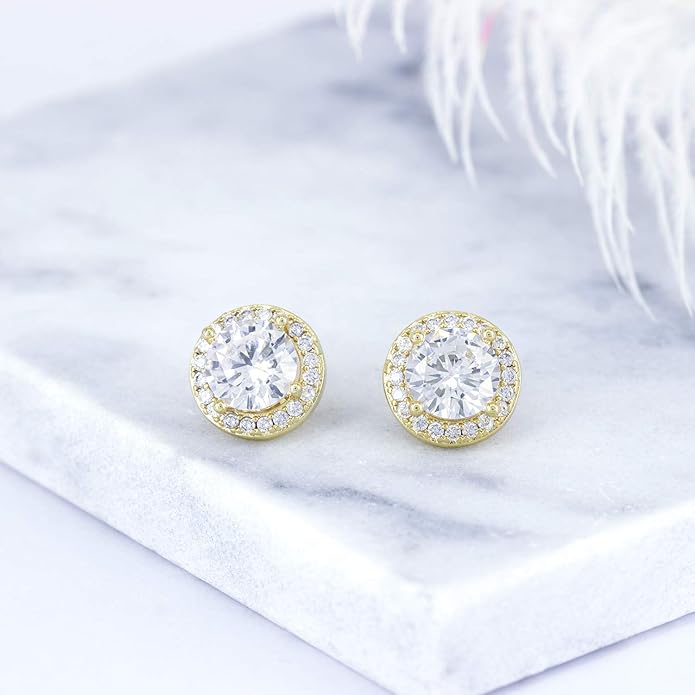 YOQUCOL 8MM Cubic Zirconia Crystal Clip On Stud Earrings Round Non Pierced Earrings for Women