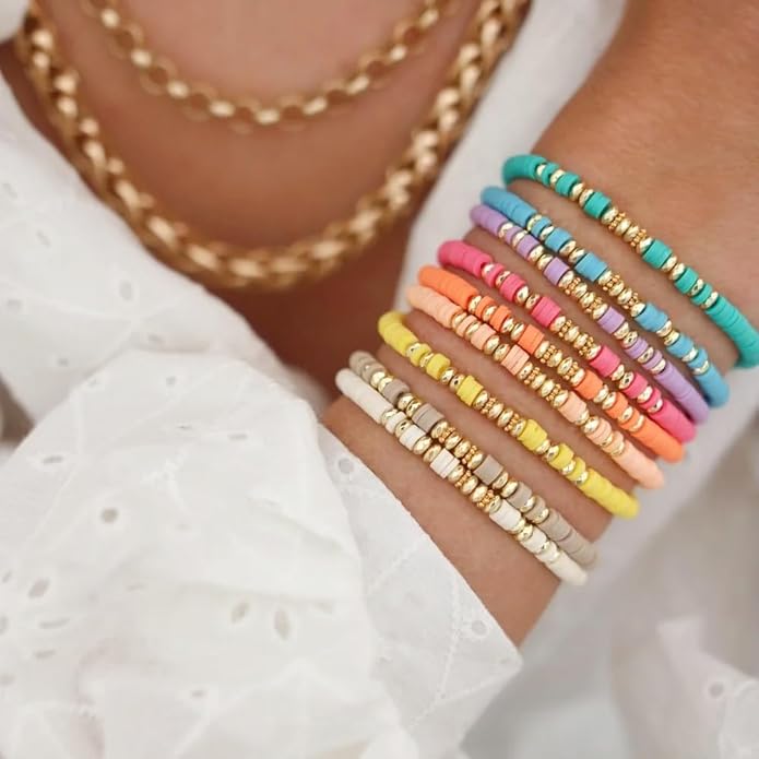 Friendship Bracelets Boho Stackable Bracelets for Women Surfer Heishi Clay Bead Bracelets Stretch Preppy Bracelets Colorful Boho Bracelets for Women